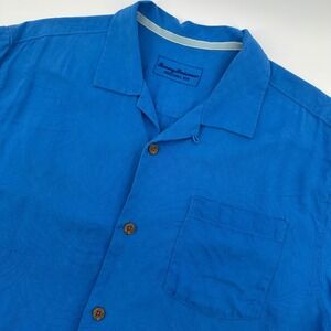 Tommy Bahama Silk Camp Shirt Blue Palm Jacquard Short Sleeve T311591 Mens XL